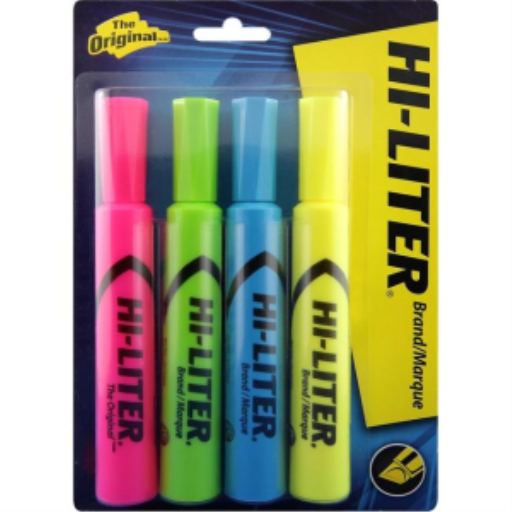 Surligneurs de bureau Avery Hi-Liter, paquet de 4, fluorescents assortis - jaune