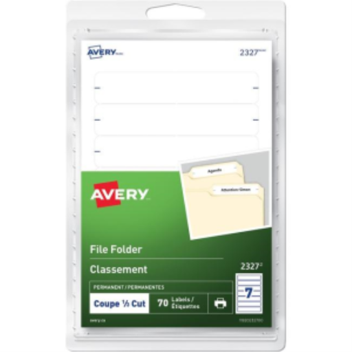 Étiquettes pour dossiers Avery pour imprimantes laser et jet d'encre, 3½" x 2/3", blanches, permanentes