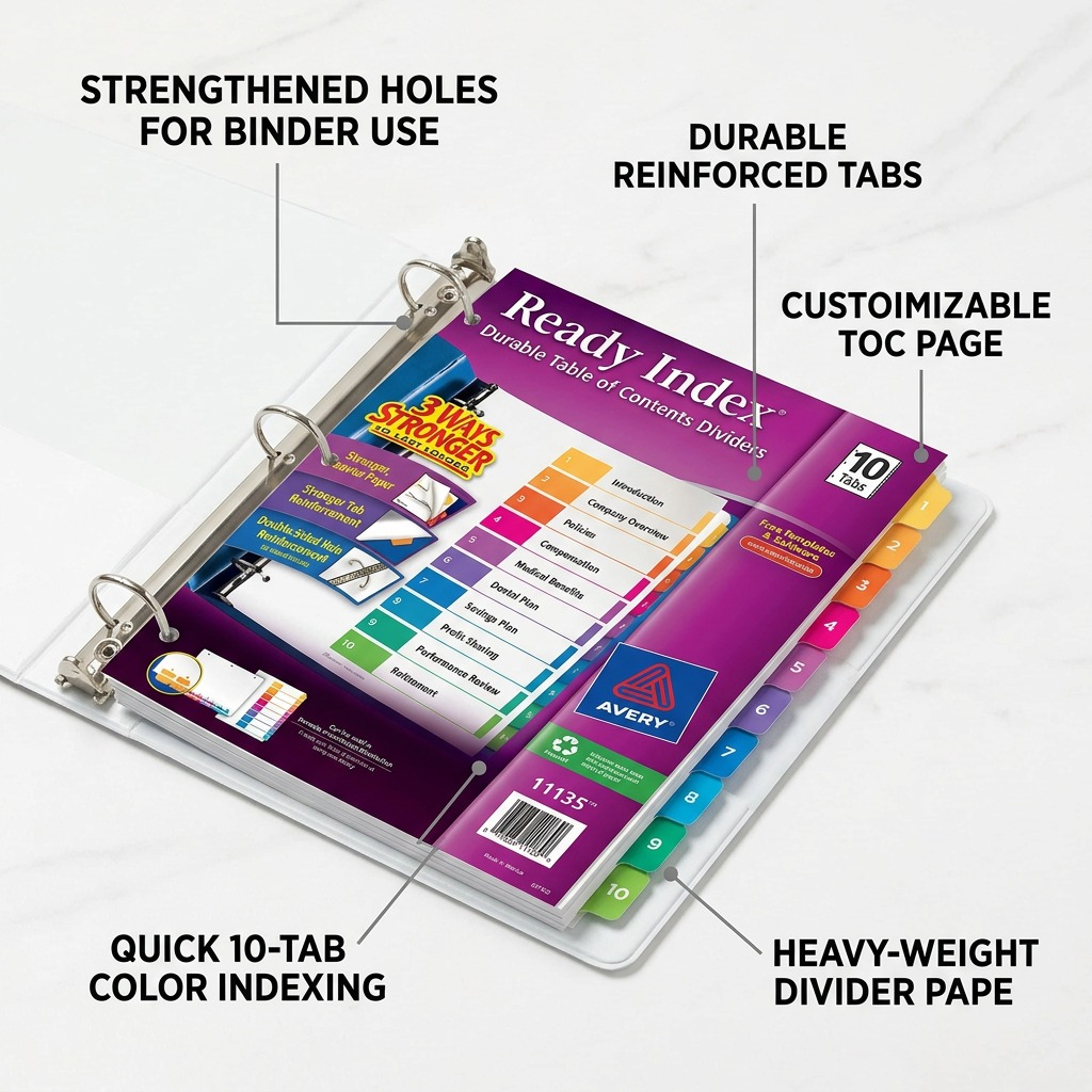 Avery Ready Index Table of Contents Dividers, 10 Tab, 1 Set