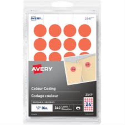 Étiquettes de codage couleur amovibles Avery pour imprimantes laser, ¾", rouge néon, amovibles