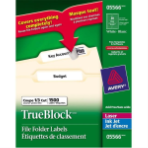 Avery Filing Labels, TrueBlock, 3 7/16" x 2/3", Permanent, White
