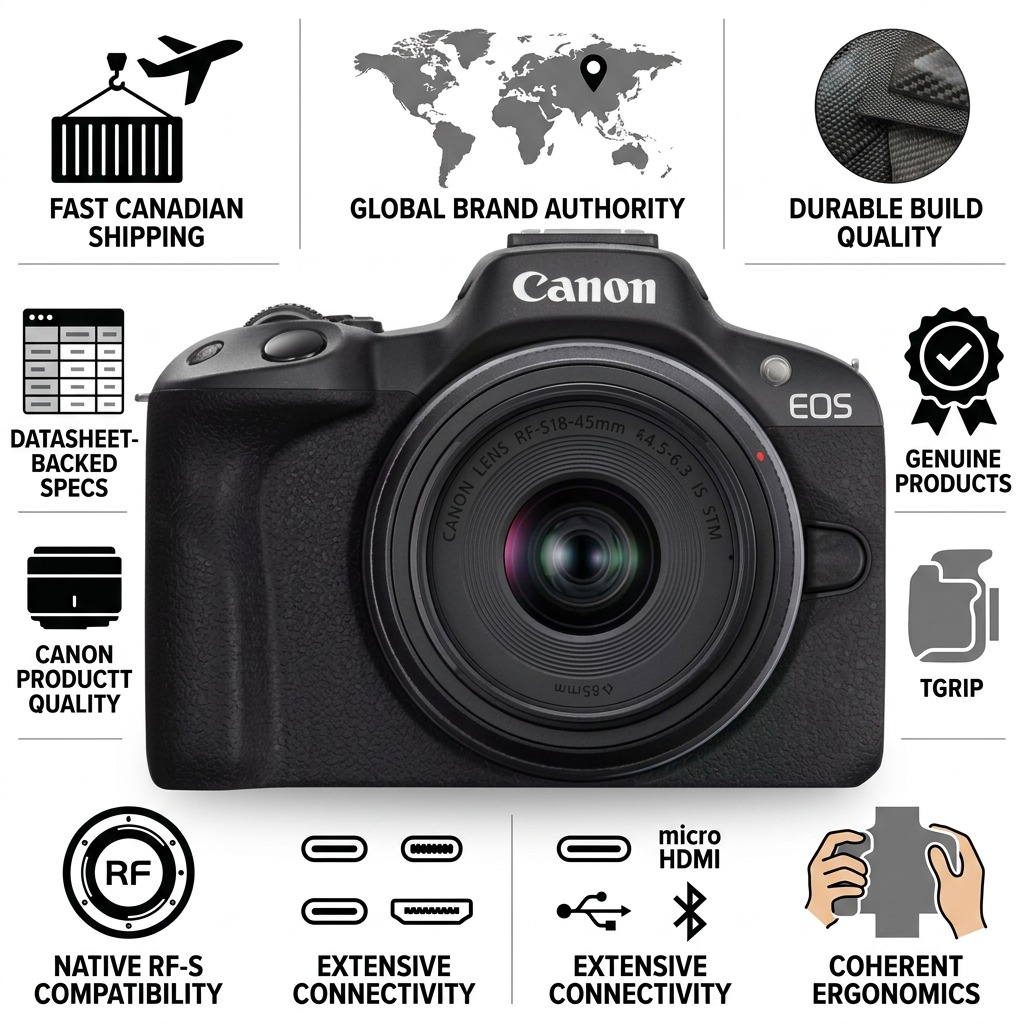 Canon 5811C012 – EOS R50 STM Kit with Rf-S 18-45mm – 24.2MP 4K Mirrorless Camera