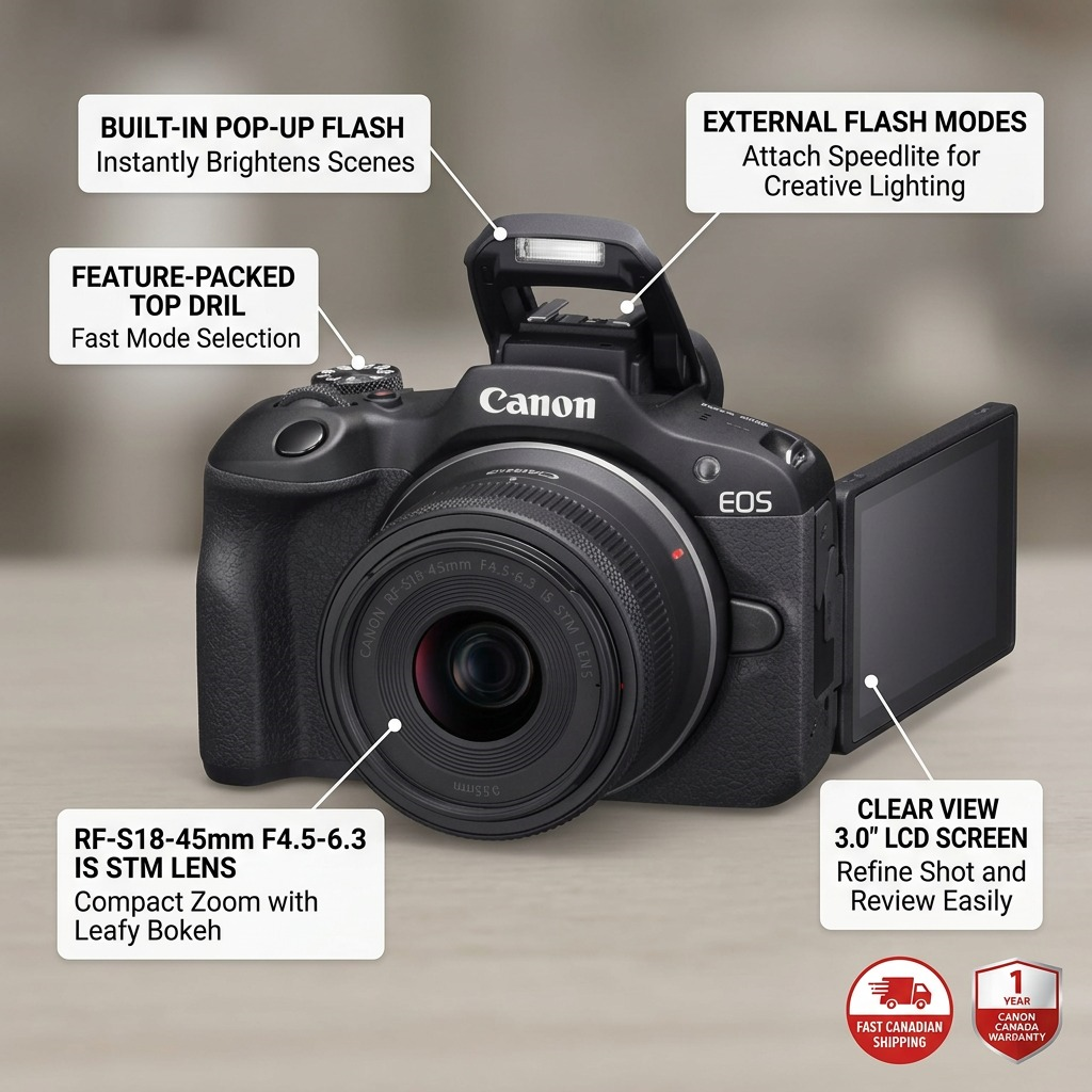 Canon EOS R100 – RF-S18-45mm F4.5-6.3 IS STM Lens Kit