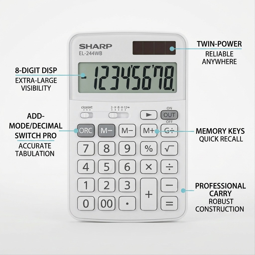 Sharp EL-244WB Professional Pocket Calculator - 8-Digit Extra - Large Display & Twin - Power