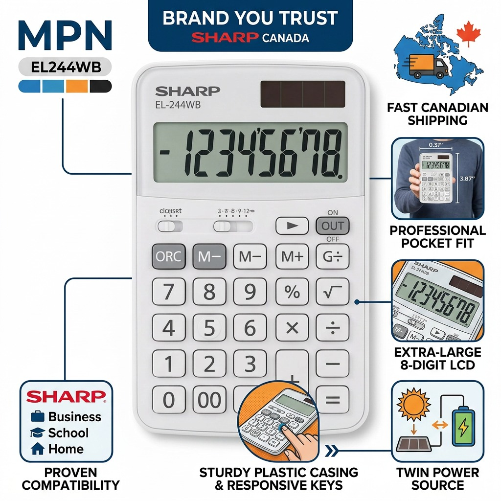Sharp EL-244WB Professional Pocket Calculator - 8-Digit Extra - Large Display & Twin - Power
