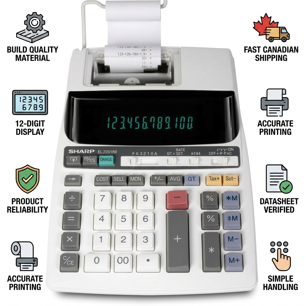 Sharp EL-2201RII 12 Digit Fluorescent Printing Calculator, 2-Colour