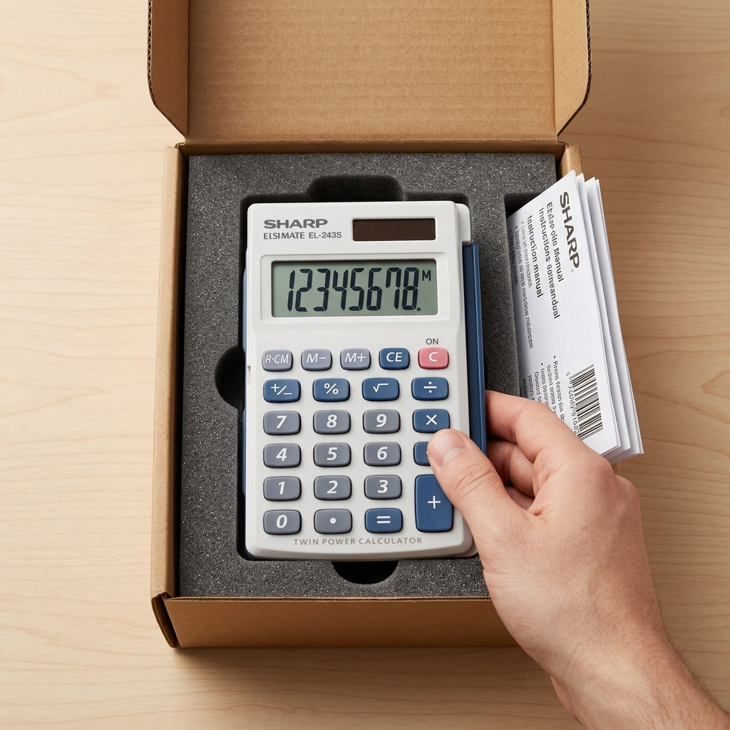 Sharp EL-243S 8-Digit Hand-Held Calculator - Twin Power Solar & Battery with Protective Cover