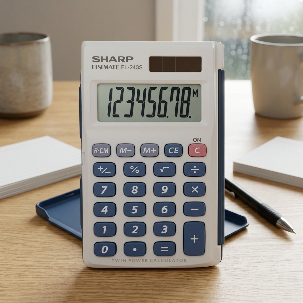 Sharp EL-243S 8-Digit Hand-Held Calculator - Twin Power Solar & Battery with Protective Cover