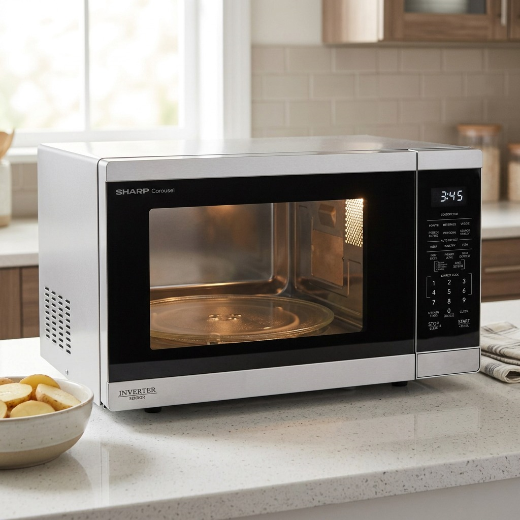 Sharp SMC1464KSC Carousel Countertop Microwave Oven with Inverter Technology 1.4 cu. ft. 1100W Stainless Steel