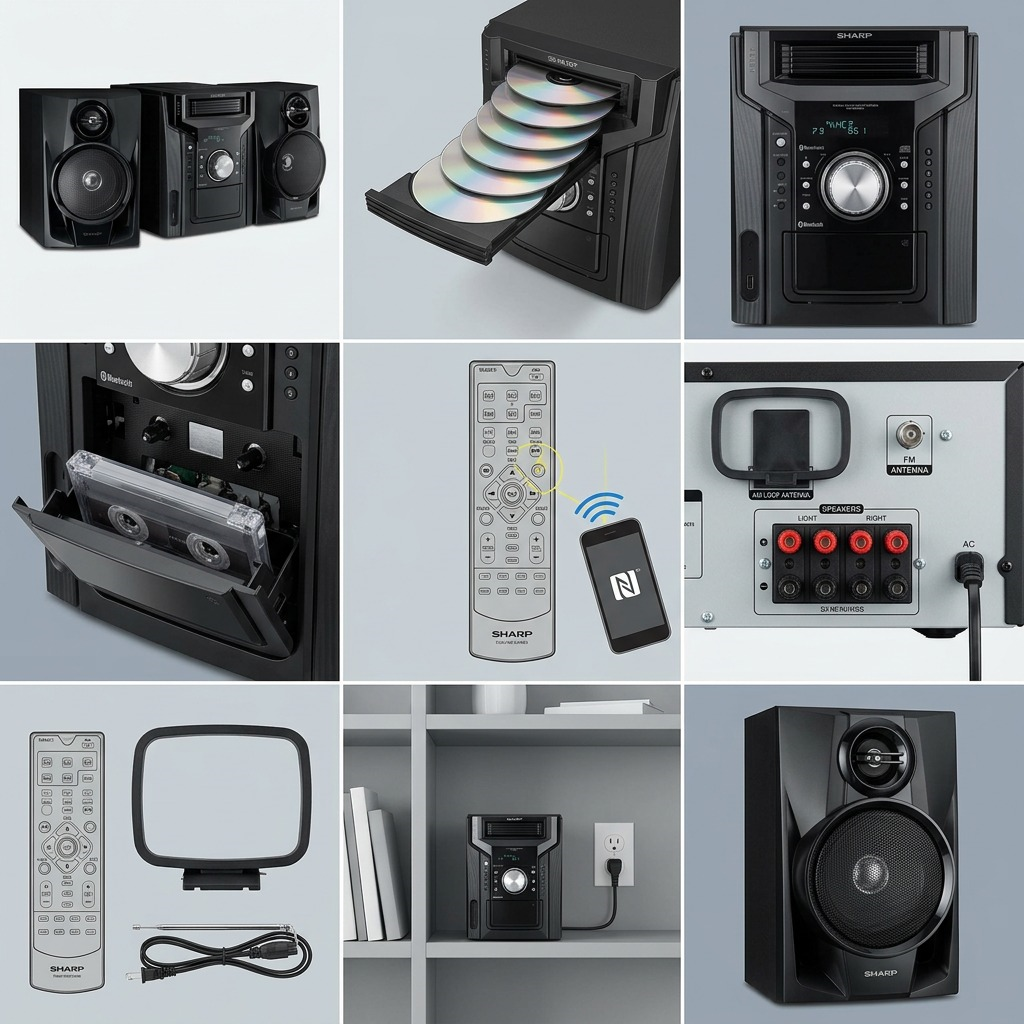 Sharp CD-BH950 240W 5-Disc Mini Shelf Speaker System with Cassette and Bluetooth Audio