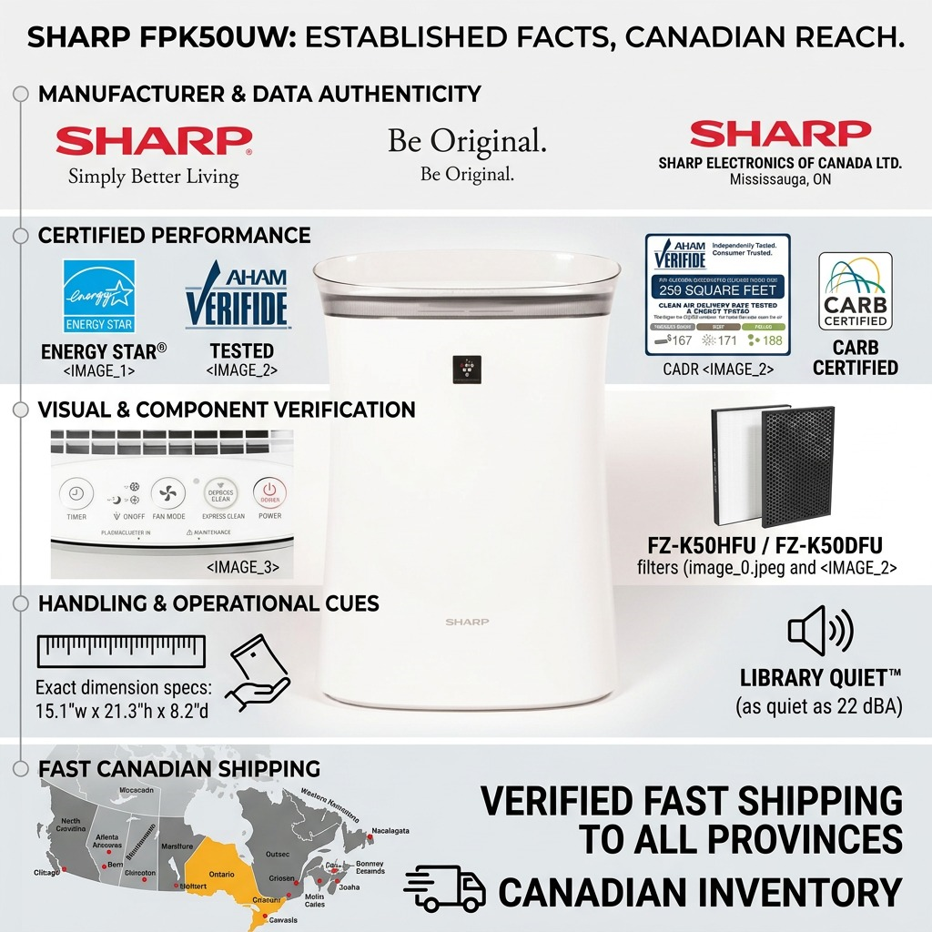 Sharp FPK50UW Plasmacluster Ion Air Purifier - True HEPA 259 sq. ft.