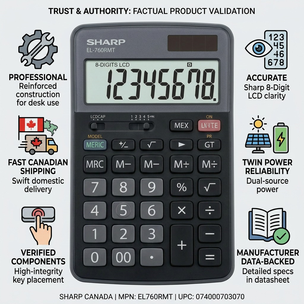 Sharp EL-760RMT Twin Power XL 8-Digit Professional Desktop Calculator - Battery & Solar Powered