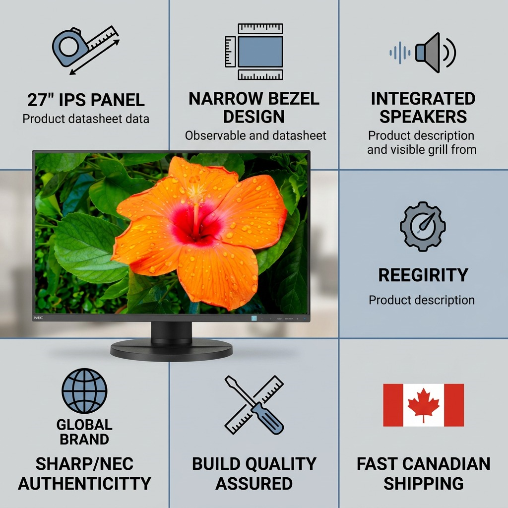 Sharp/NEC E271N-BK 27" Narrow Bezel Desktop Monitor with IPS Panel and Integrated Speakers