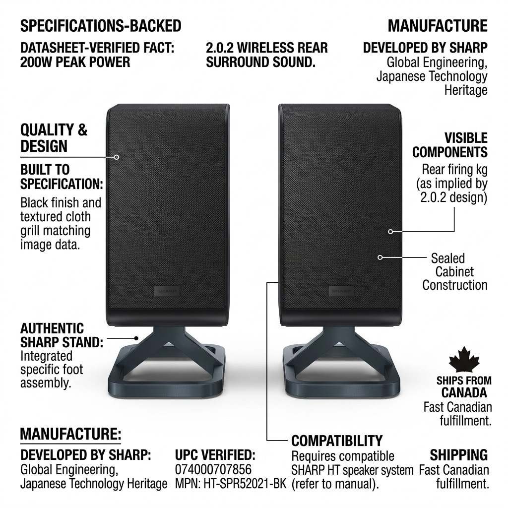 Sharp HT-SPR52021-BK 2.0.2 Wireless Rear Surround Speakers - 200W Peak Power