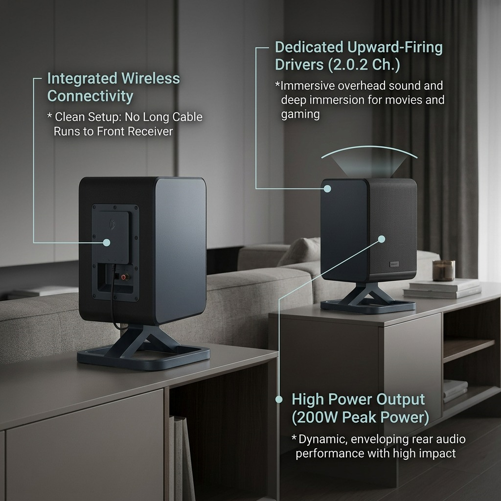 Sharp HT-SPR52021-BK 2.0.2 Wireless Rear Surround Speakers - 200W Peak Power