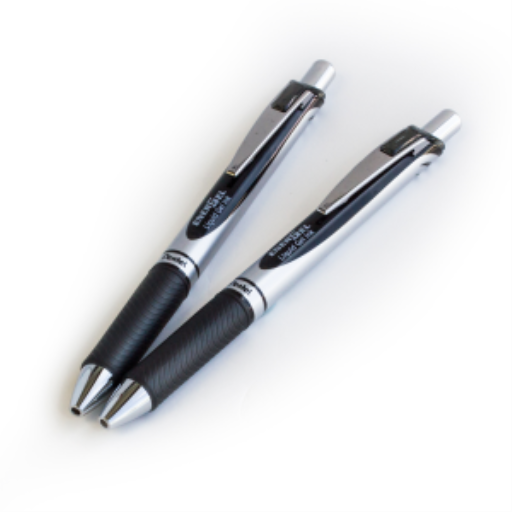 EnerGel Retractable Gel Roller, (0.7mm) Metal Tip, Black Ink, 2PC Pack