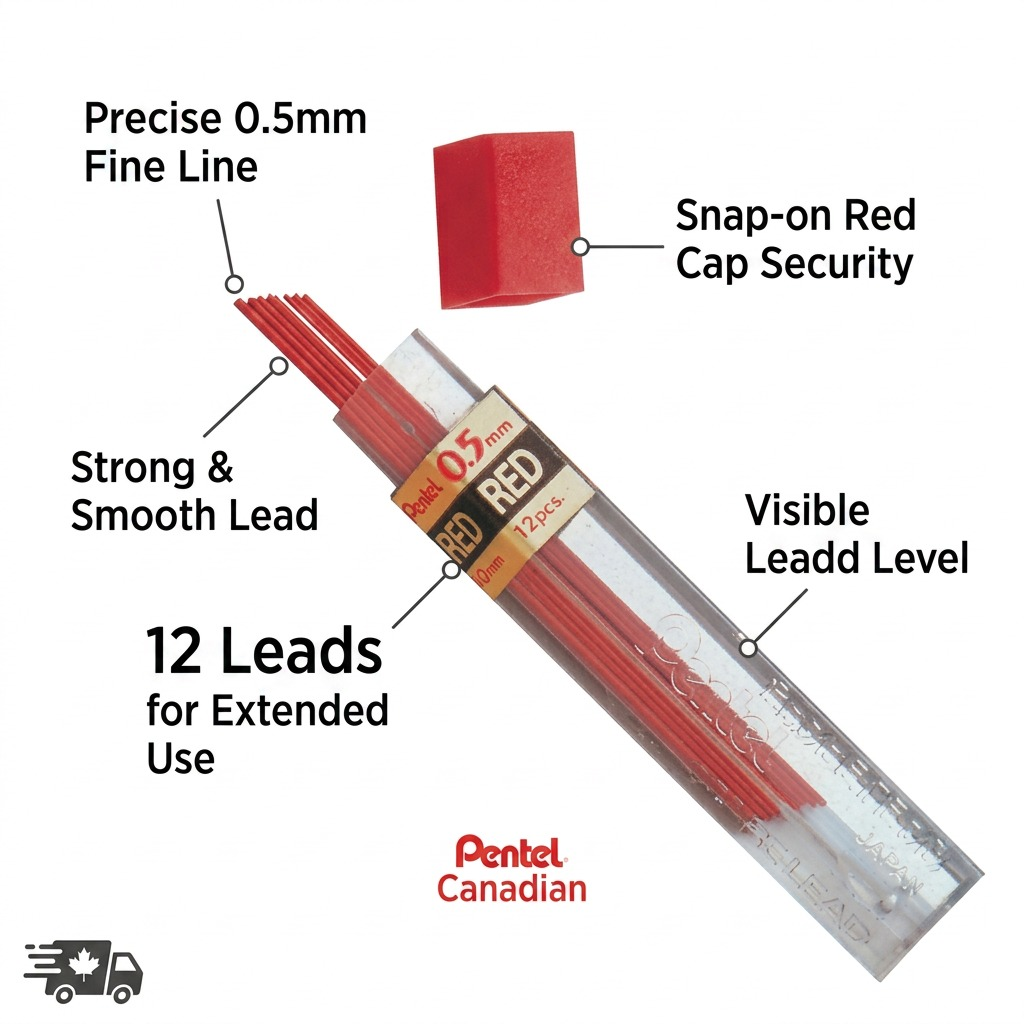 Refill Lead Red (0.5mm) Fine, 12 Leads per Tube