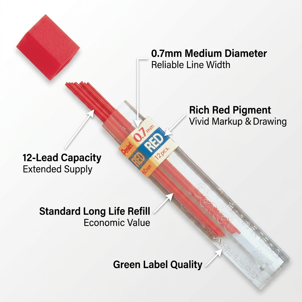 Refill Lead Red (0.7mm) Medium, 12 Leads per Tube