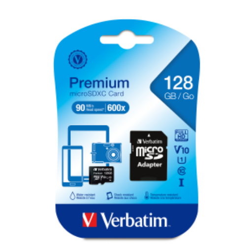 Carte microSDXC Verbatim Premium 128 Go avec adaptateur, UHS-I V10 U1 (44085)