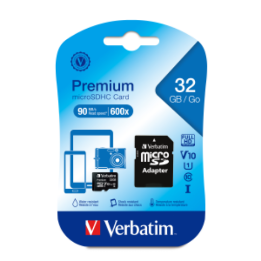 Carte microSDHC Verbatim Premium 32 Go avec adaptateur, UHS-I V10 U1 (44083)