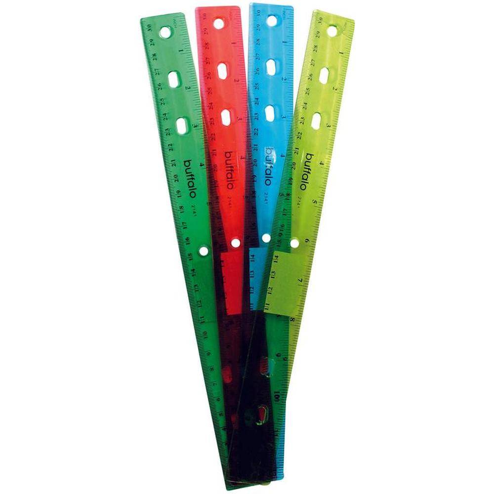 Buffalo Plastic Ruler 30cm with Binder Holes - Assorted Colors
