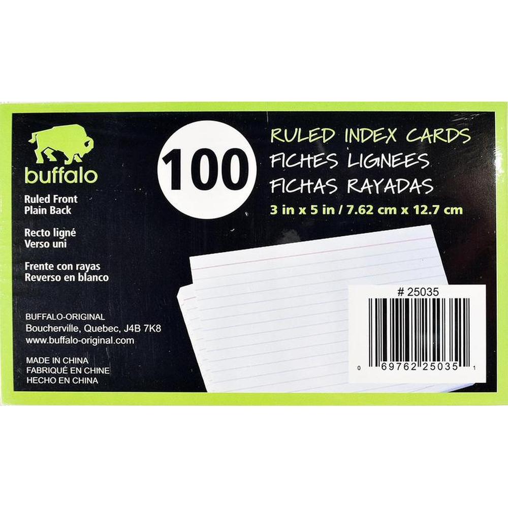 Buffalo Ruled Index Cards 7.5x12.5cm - Pack of 100