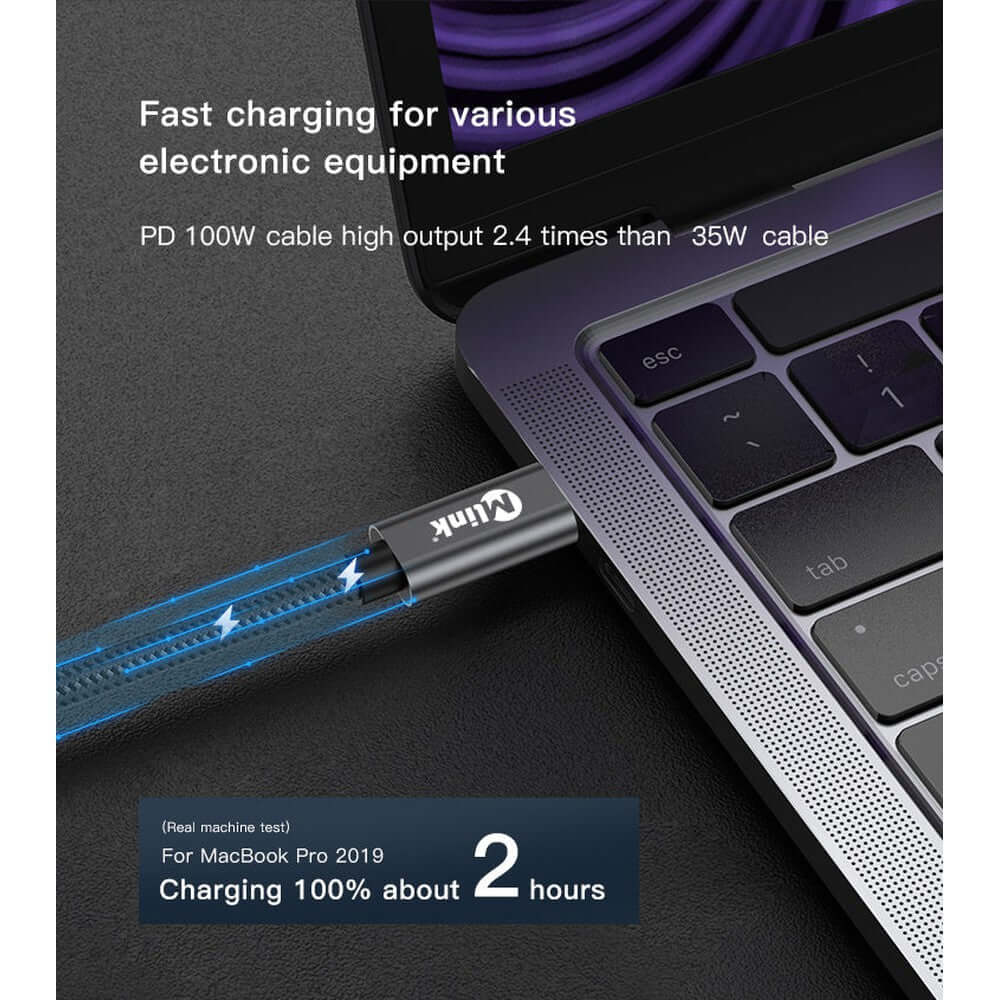 Câble de Charge Haute Performance USB-C Mlink 100W – Nylon Tressé Professionnel