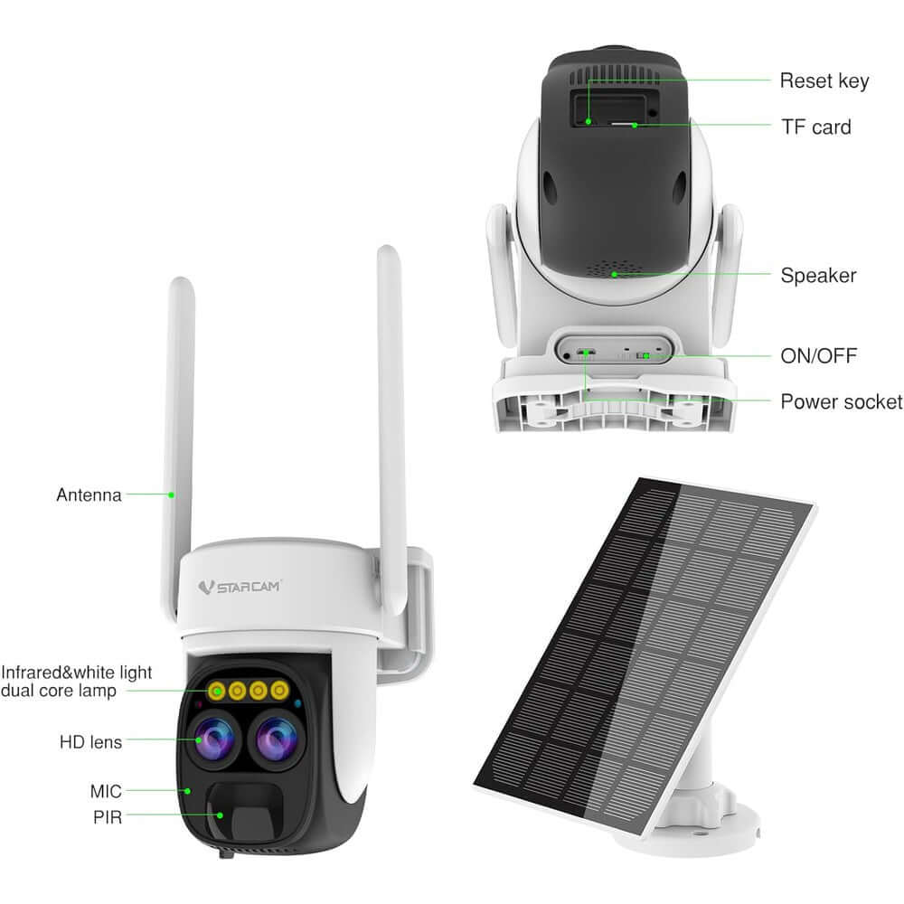 Caméra intelligente IP HD 1080P 3MB motorisée VStarcam CB67D avec panneau solaire