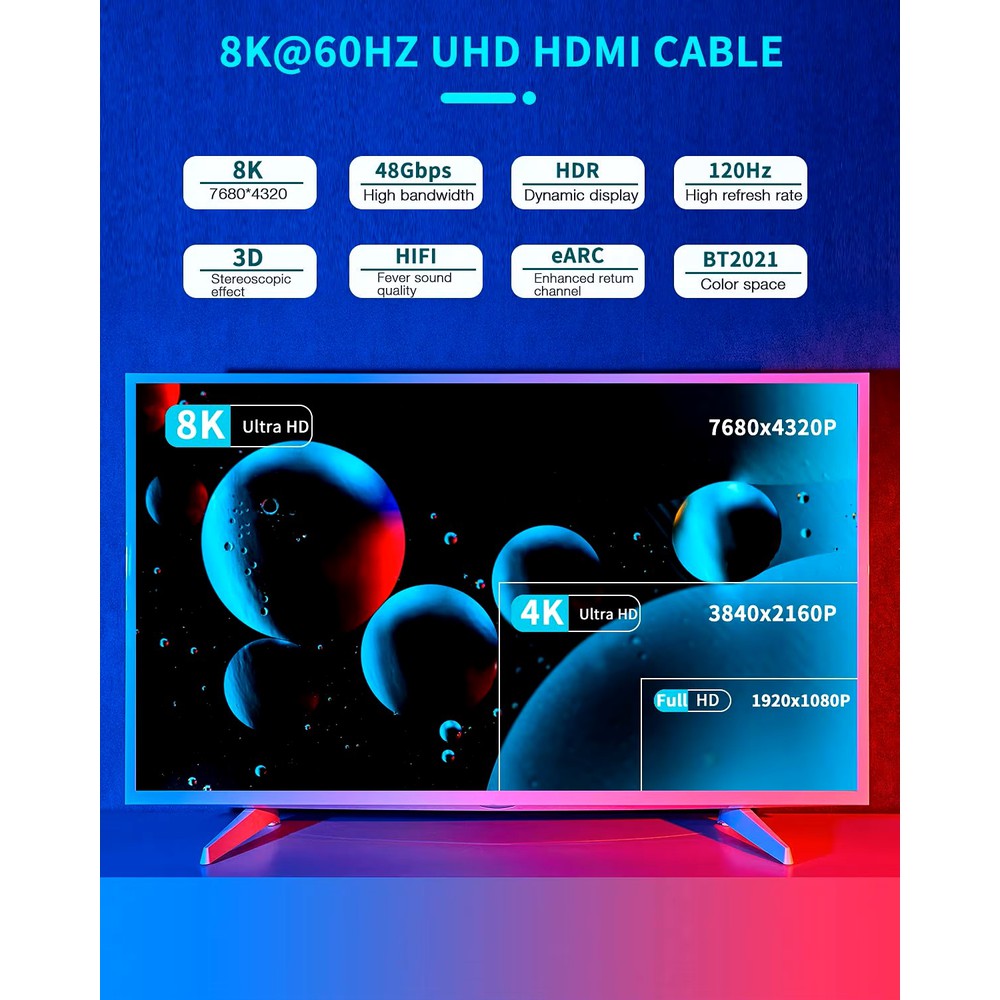 Câble HDMI® 2.1 en nylon tressé 8K Ultra HD 48Gbps HDR 3D