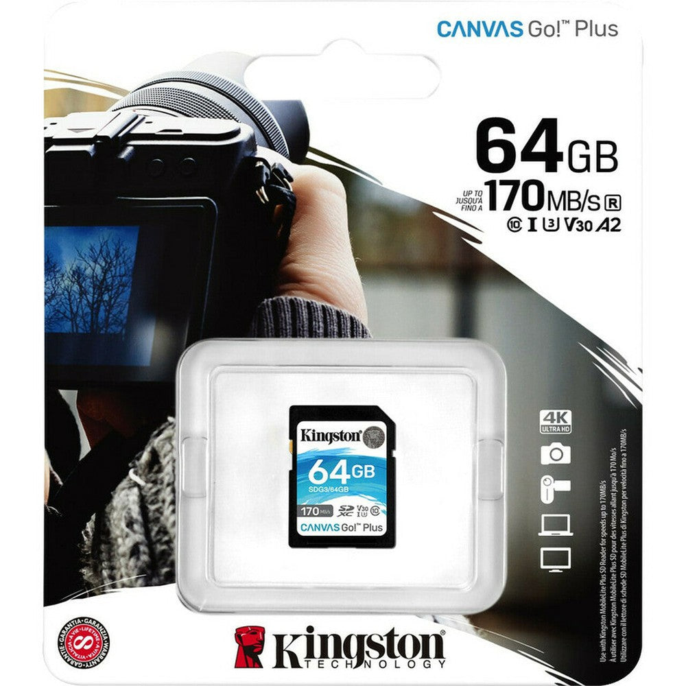 Carte mémoire Kingston SD Plus Canvas Go U3 V30 64Go