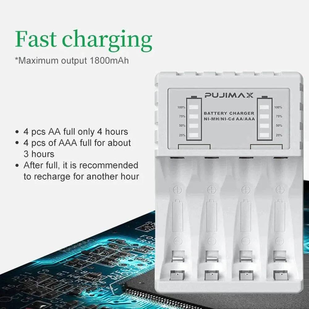 Chargeur USB Intelligent 4 Baies pour Piles AA & AAA Ni-mh/Ni-cd