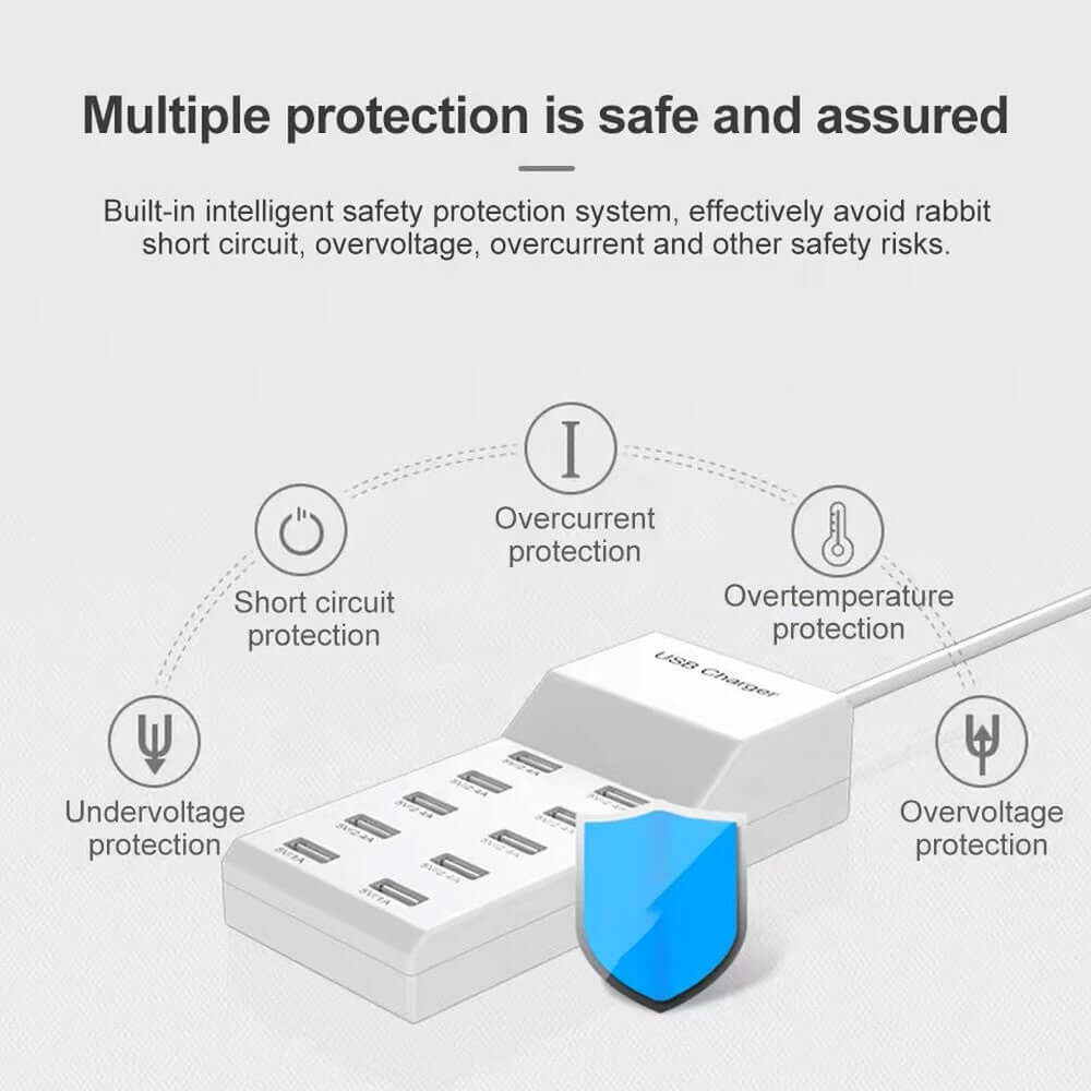 Chargeur USB intelligent 50W 10 prises 5V 2.4A/1A
