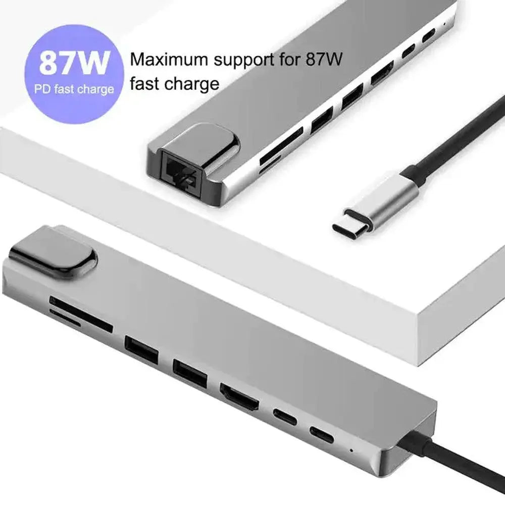 Concentrateur USB-C 3.0 8 en 1 en Aluminium