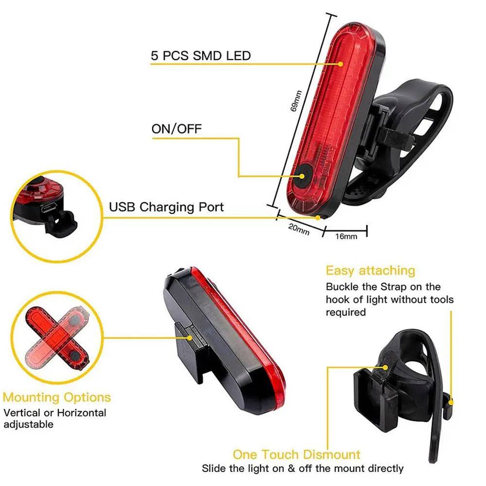 Ensemble lumière vélo LED en métal rechargeable et étanche