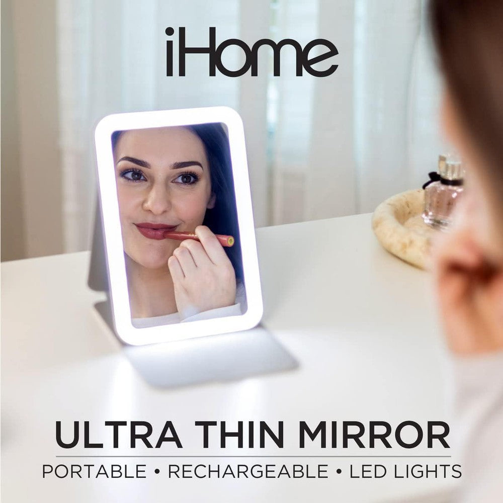 Miroir portable illuminé ultra mince incassable avec batterie rechargeable - Blanc