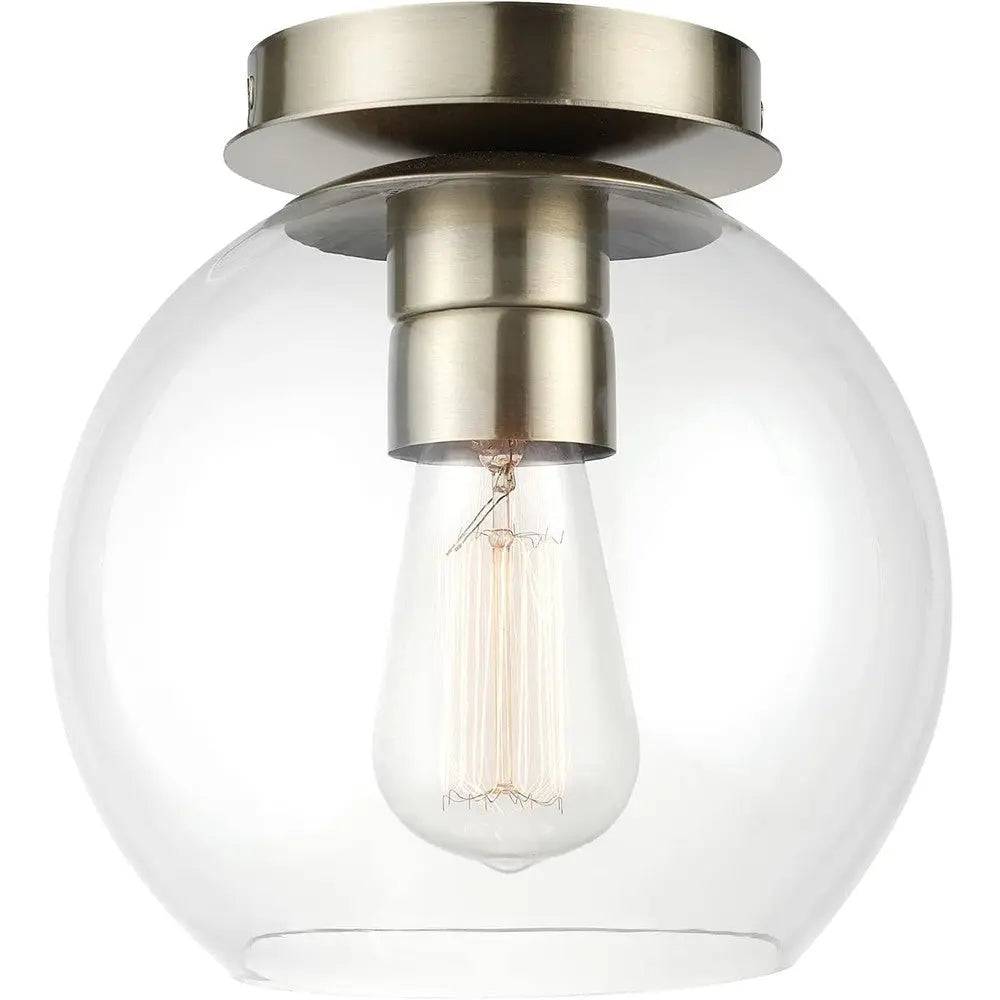 Plafonnier élégance dorée en laiton avec abat-jour en verre transparent
