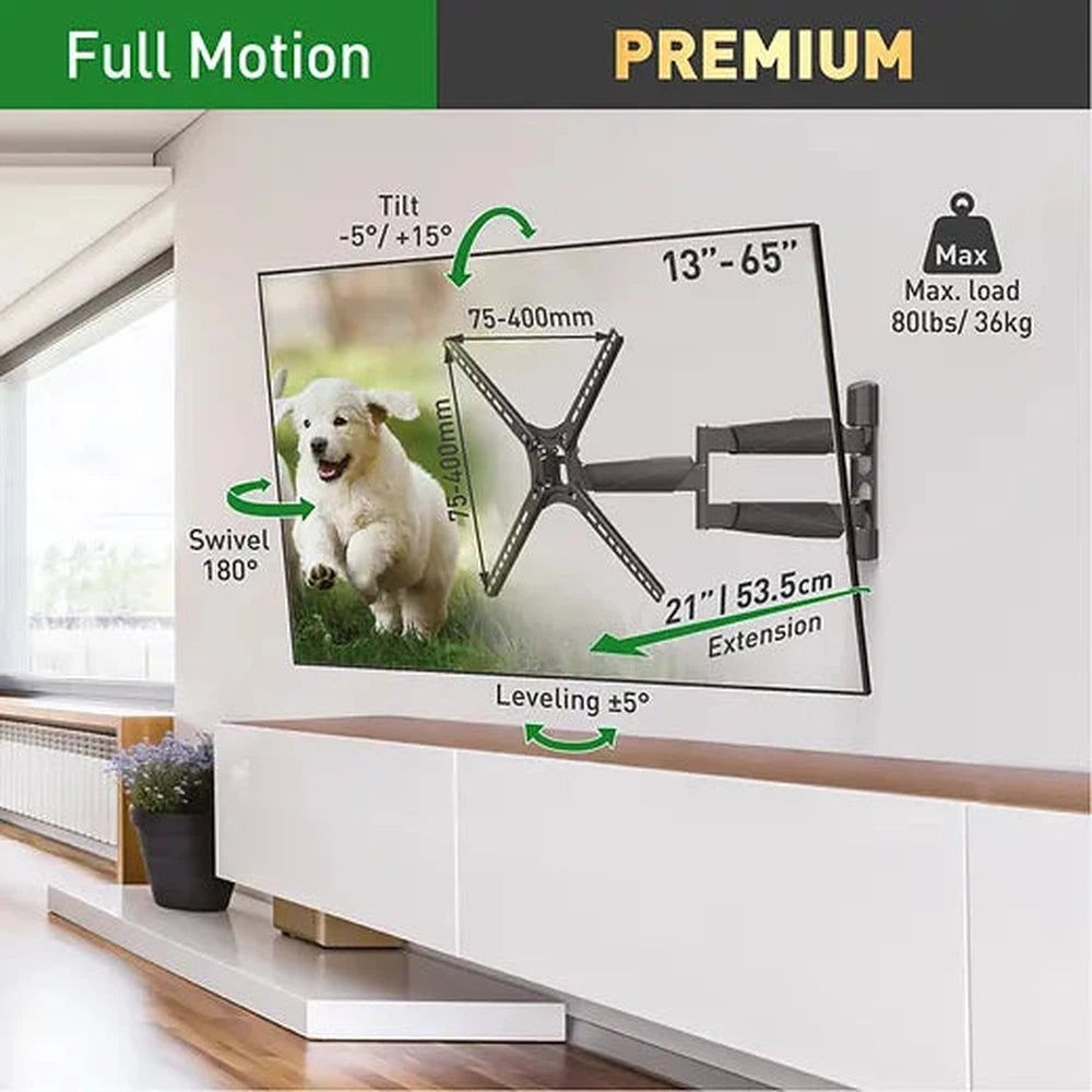 Support TV mural Barkan plein mouvement extensible pour téléviseur 13-65 pouces