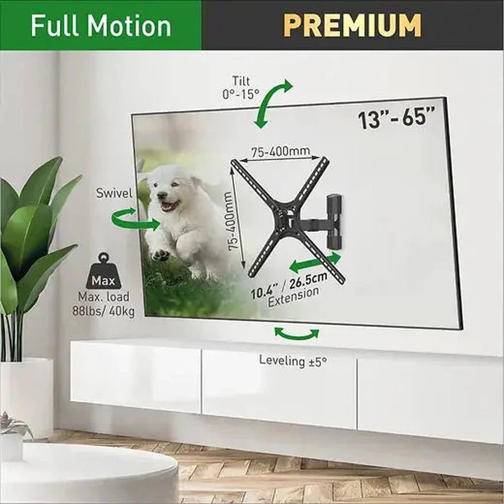 Support TV mural Barkan plein mouvement pour téléviseur 13-65 pouces