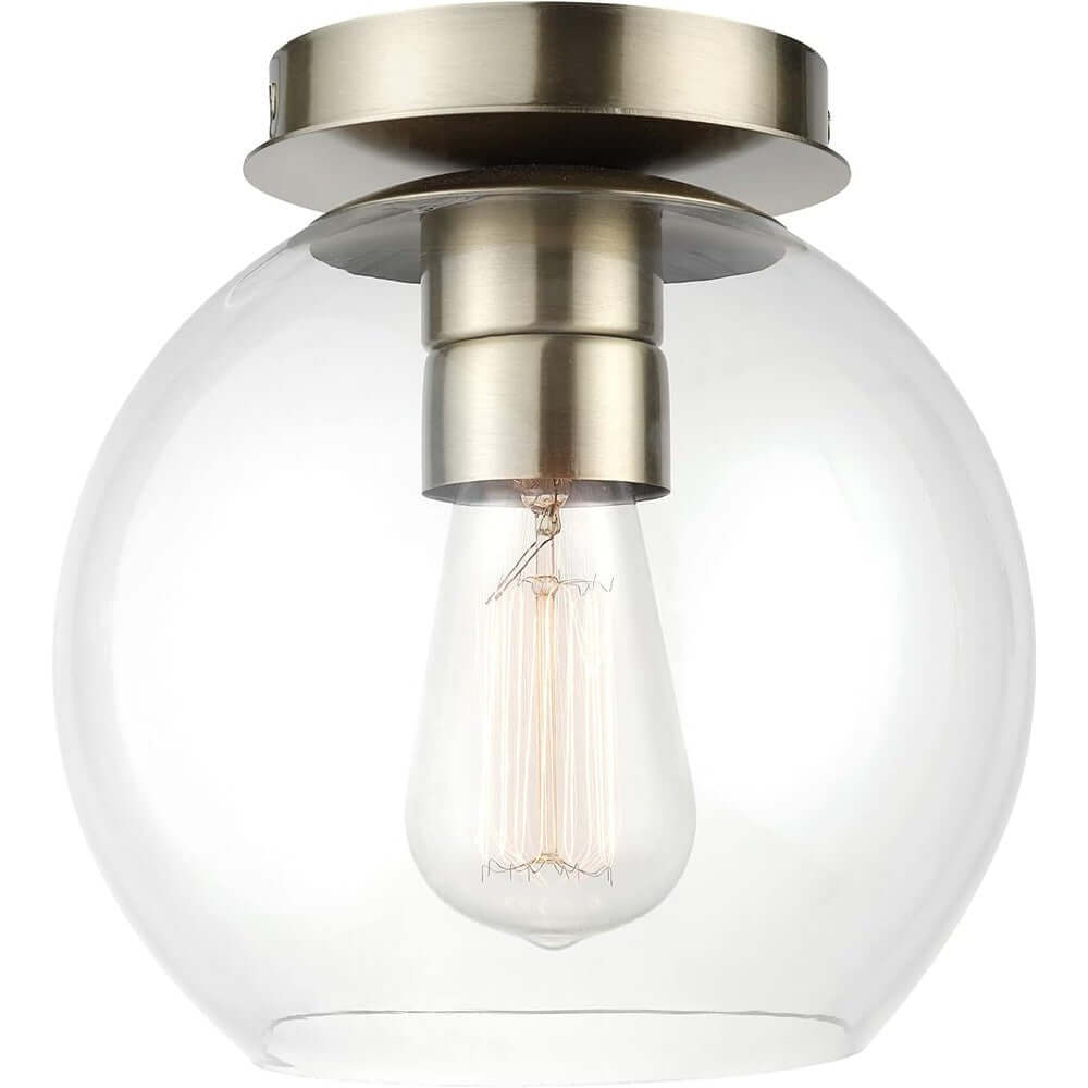 Plafonnier Élégance Dorée en Laiton avec Abat-jour en Verre Transparent