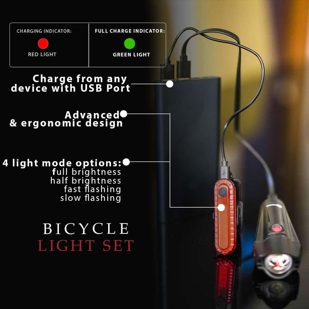 Ensemble de feux de vélo rechargeables étanches à DEL