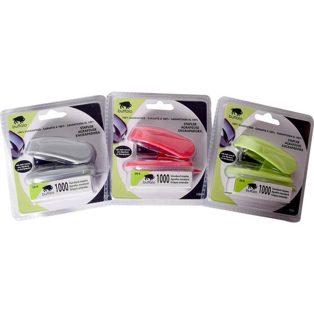 Buffalo Mini Stapler with 1000 Staples 26/6 + Staple Remover - Assorted Colors