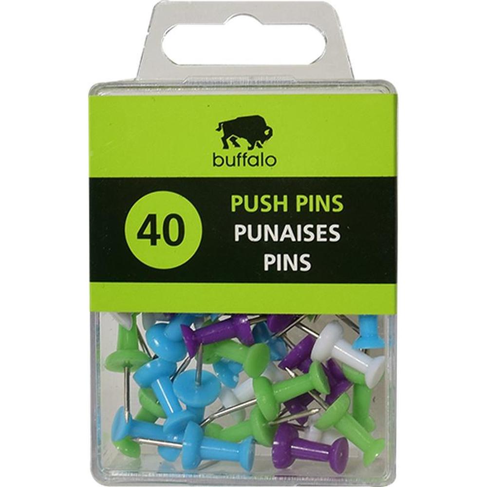 Buffalo Plastic Push Pins Assorted Colors - Pack of 40