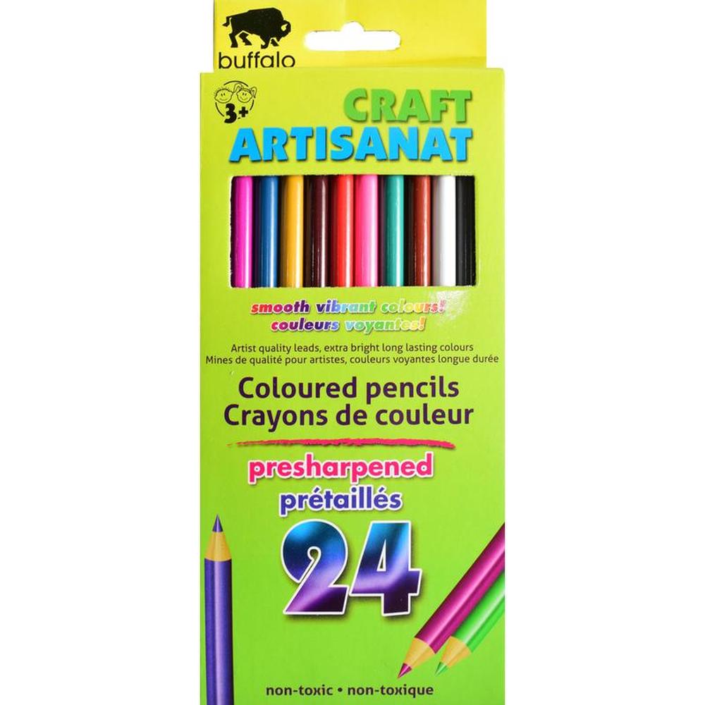 Buffalo Pre-Sharpened Colored Pencils - Pack of 24 Colors