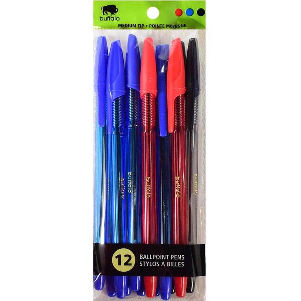 Buffalo Ballpoint Pens Assorted Colors - Pack of 12