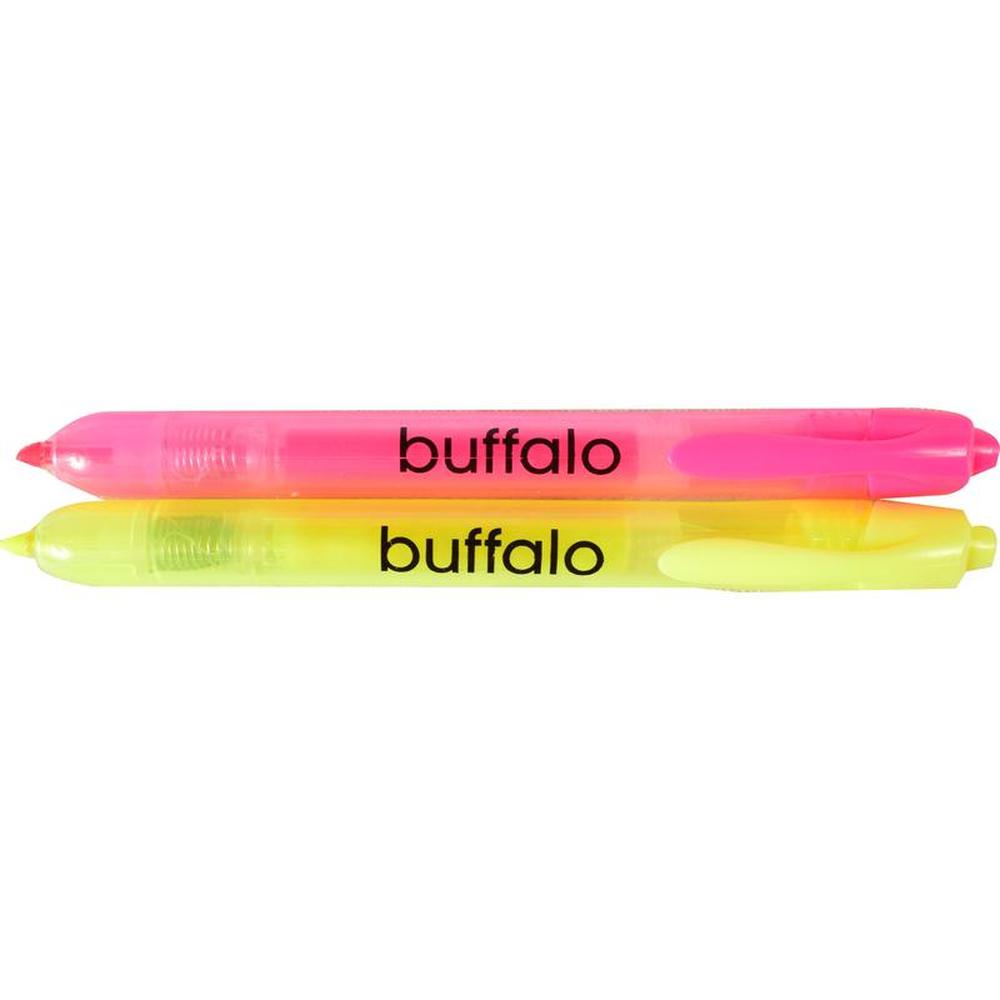 Buffalo Retractable Highlighters Yellow & Pink - Pack of 2