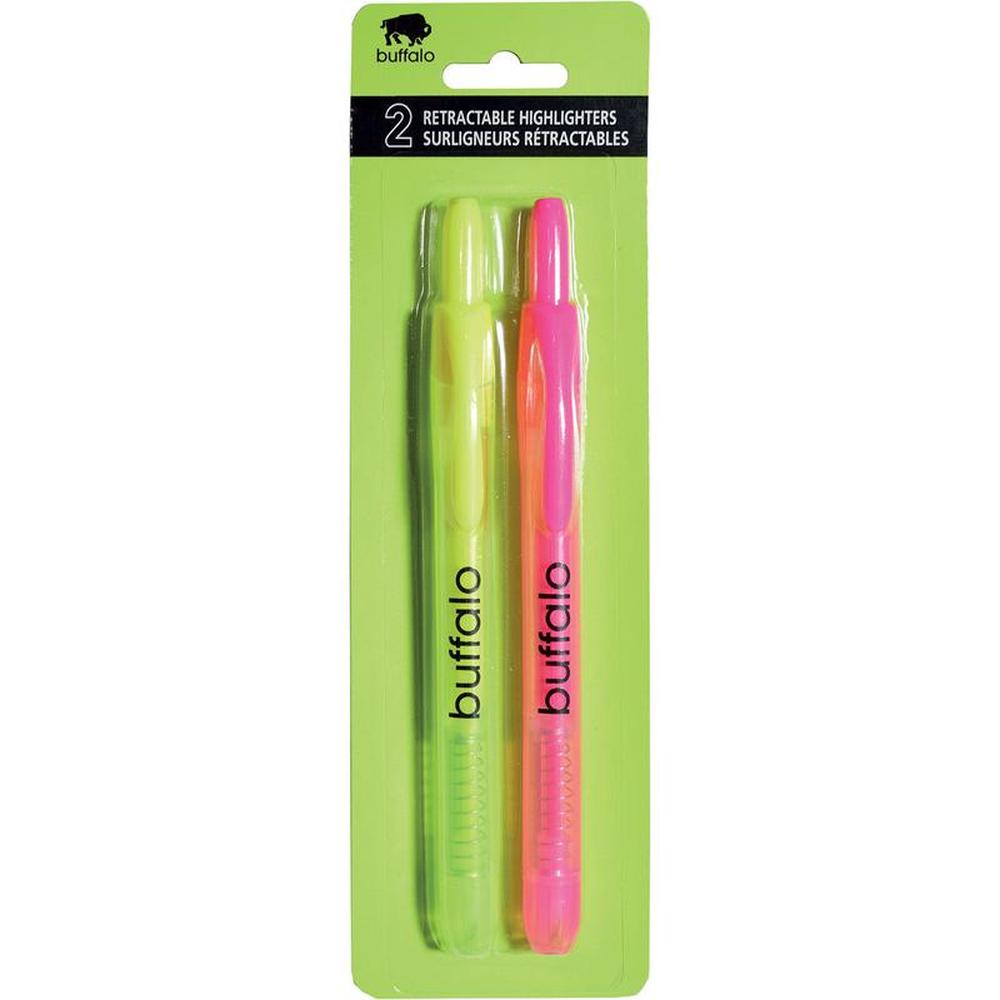 Buffalo Retractable Highlighters Yellow & Pink - Pack of 2