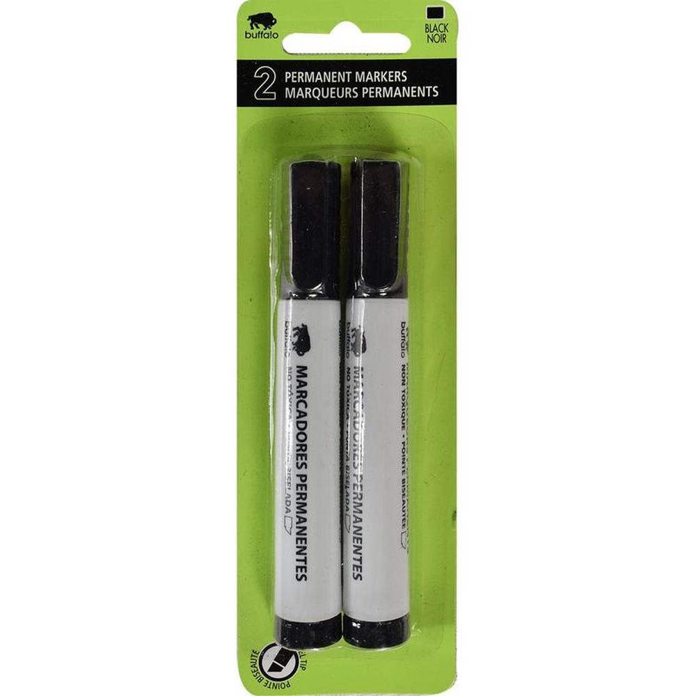 Buffalo Permanent Markers Black Ink Chisel Tip 5mm - Pack of 2