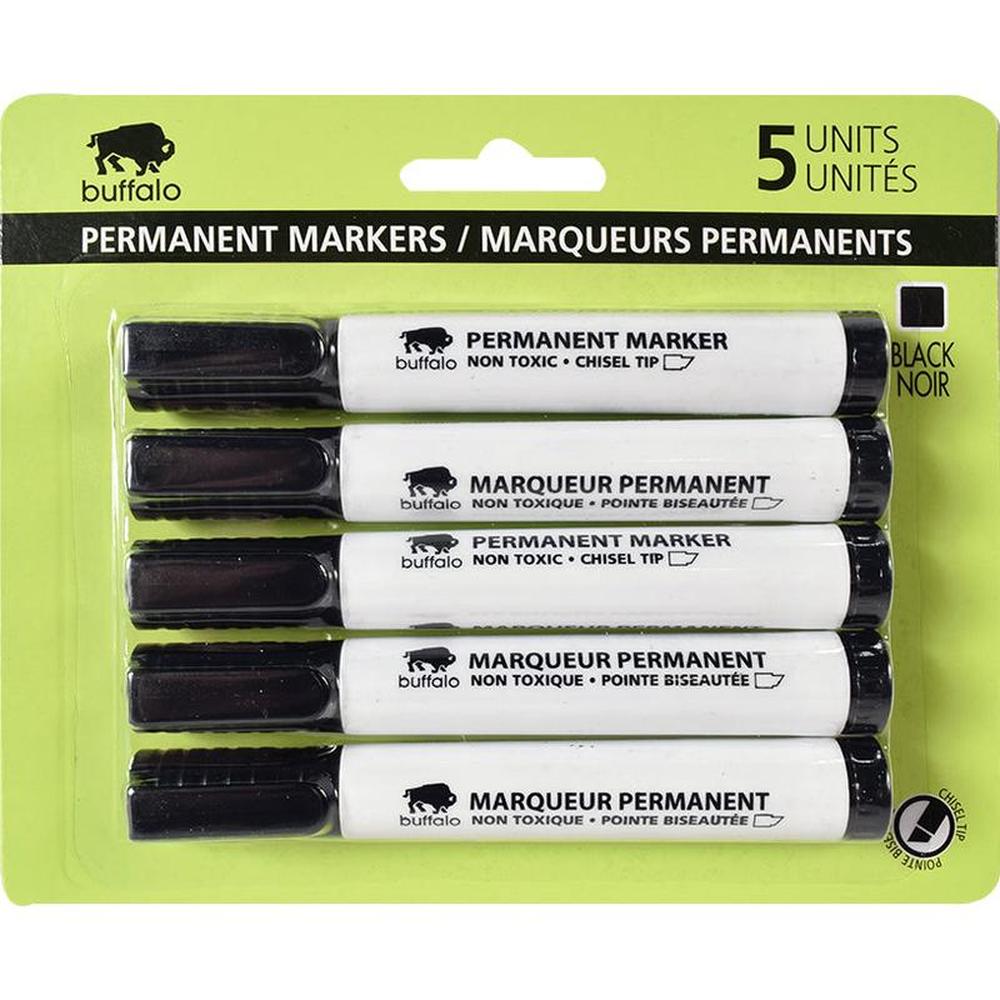 Buffalo Permanent Markers Black Ink Chisel Tip 5mm - Pack of 5
