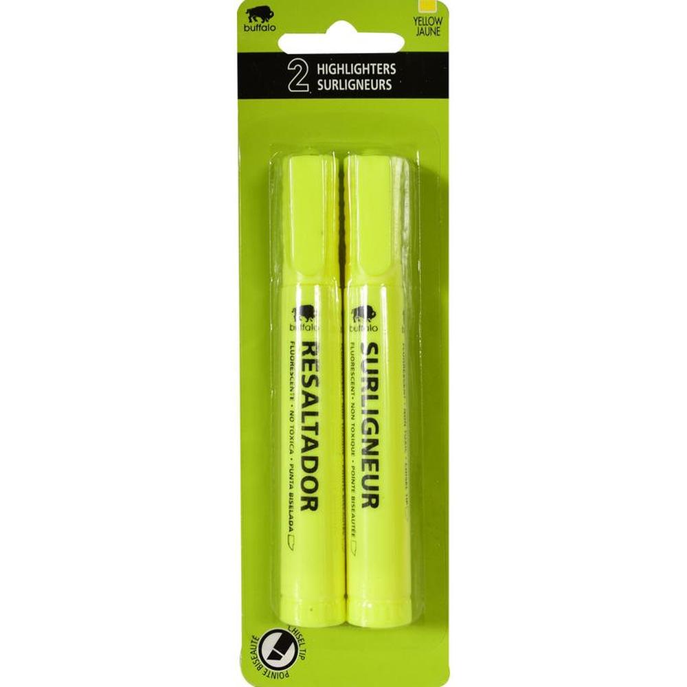 Buffalo Broad-Tip Highlighters Yellow - Pack of 2