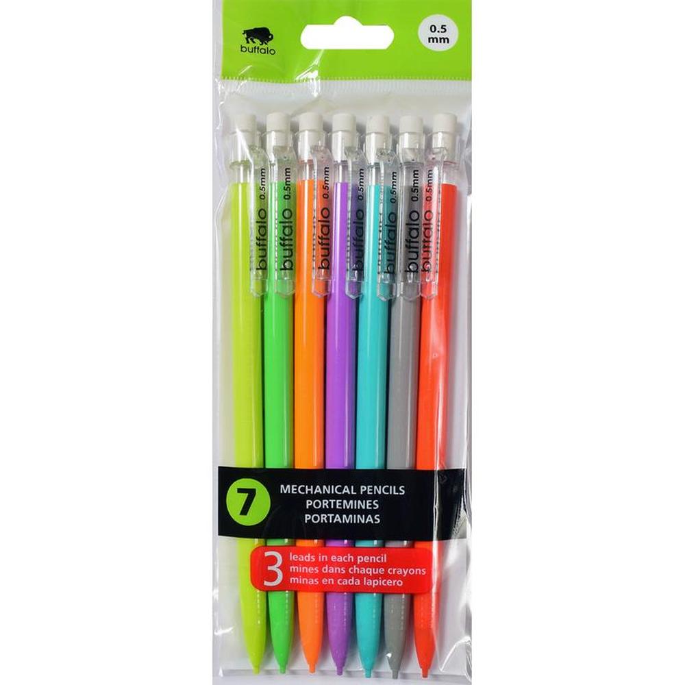 Buffalo Mechanical Pencils 0.5mm - Pack of 7 Assorted Colors